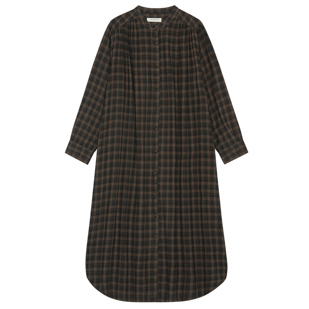 Laurel Check skjortekjole – Stone Brown/Moonless Night